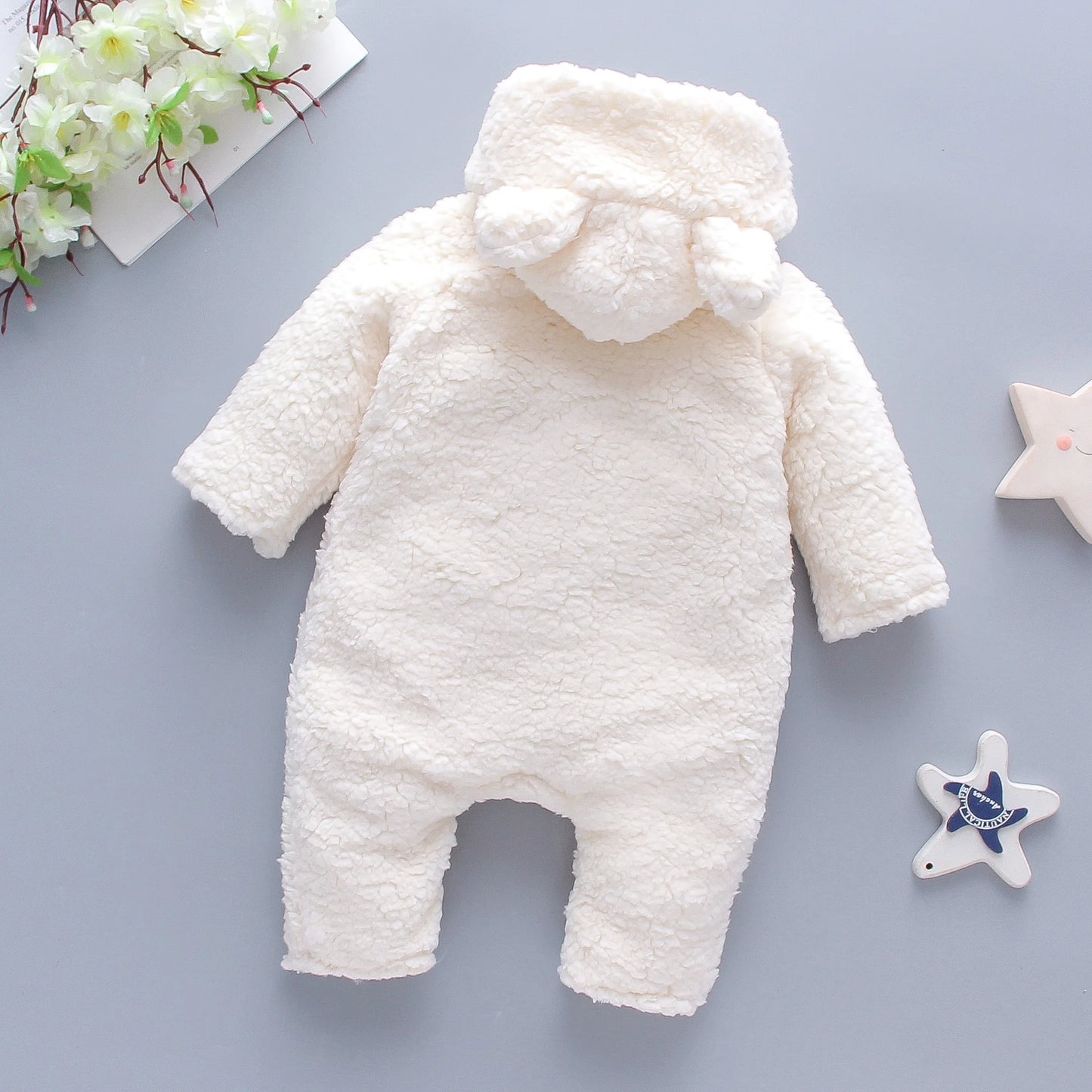 Lamb hair cartoon bear embroidered baby jumpsuit